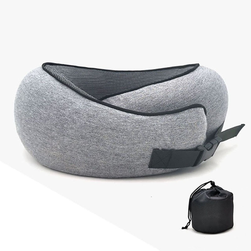 Memory Cotton U-Shaped Travel Pillow with Storage